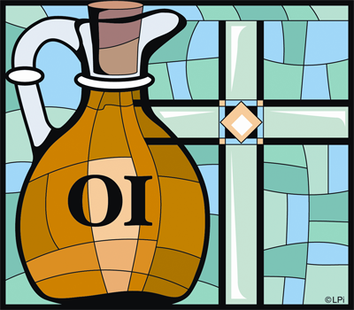 Glass mural of a vase and a cross